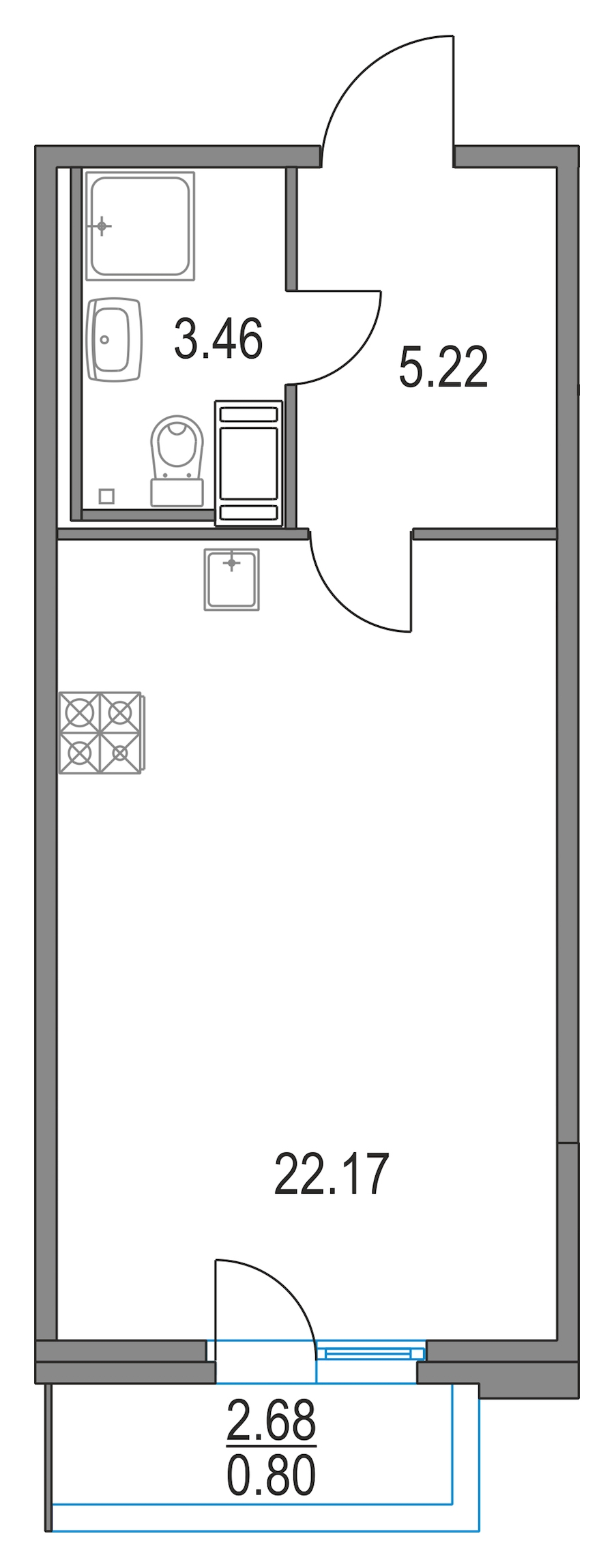 Квартира студия 30.85 м², 24/25 эт., ЖК «Приморский квартал»